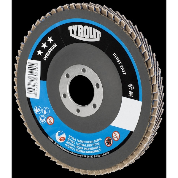 Tryolit Abrasives TYROLIT Premium 2in1 Zirocnia Flap Disc, 4-1/2" x 7/8", Type 27, 40 Grit - 34334161