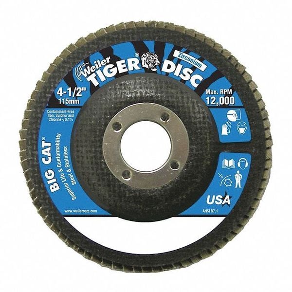 Weiler 4-1/2" Big Cat Abrasive Flap Disc Flat Phenolic Bkng 40Z 7/8" Arbr Hl - 50803V