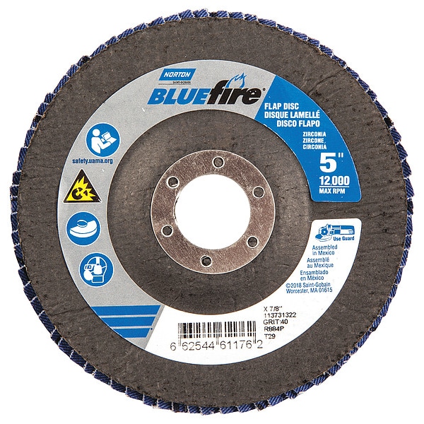Norton Abrasives Flap Disc, 5 In x 40 Grit, 7/8 - 66254461176