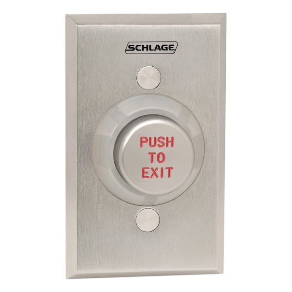 Schlage Electronics 1-1/4 pulgadas Botón, Unidad Sencilla, Botón de Aluminio Grabado - "PUSH TO EXIT", Doble Polo Doble Tiro - 621AL EX DP