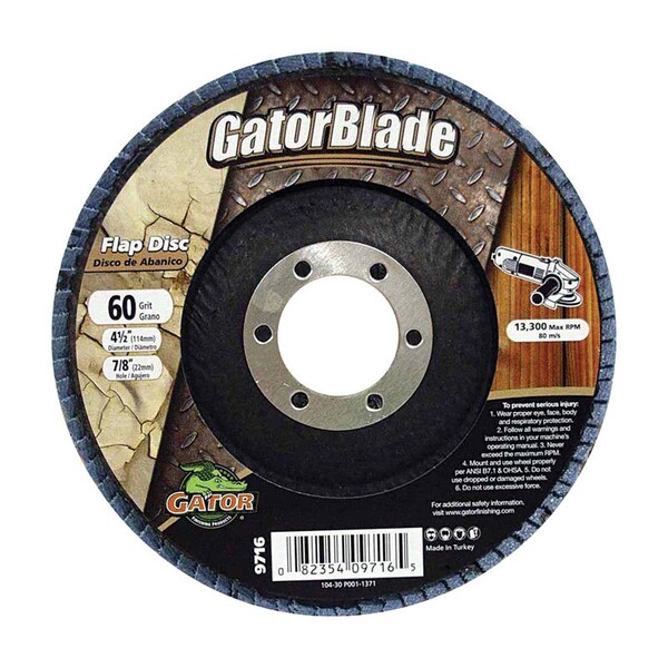 Gator Finishing Gator 4-1/2 in. D X 7/8 in. Zirconia Aluminum Oxide Flap Disc 60 Grit 1 pk - 9716