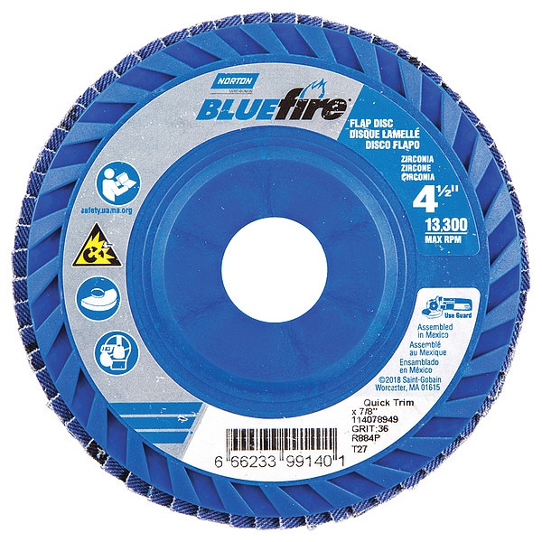 Norton Abrasives Flap Disc, 4 1/2 In x 36 Grit, 7/8 - 66623399140