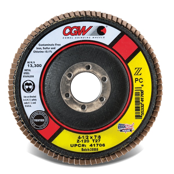 Cgw Abrasives Flap Disc, 4.5x5/8-11, T29, Z-PC, Reg, 60G - 41734