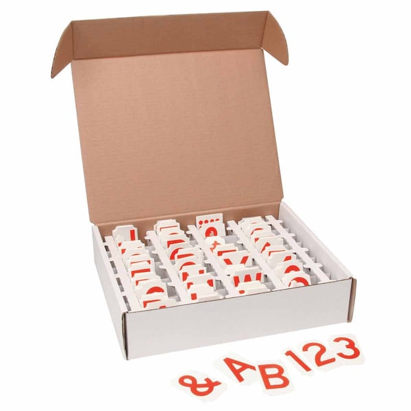 Brady Quik-Align Assorted Numbers, Letters & Punctuation 4 in Polyester Lbls Red 550 Pieces - 175397