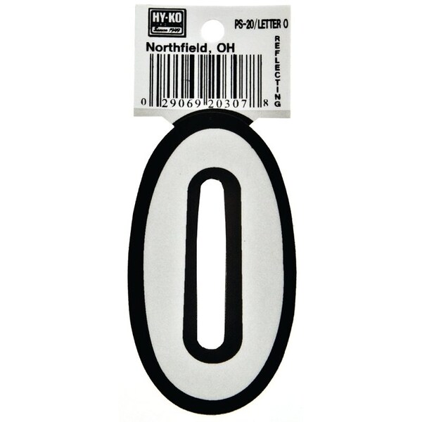 Hy-Ko Reflective Letter, Character: O, 3-1/4 in H Character, Black/White Character, Vinyl - PS-20/O