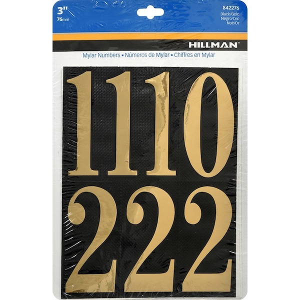 Hillman HILLMAN 3 in. Reflective Gold Vinyl Self-Adhesive Number Set 0-9 26 pc - 842276
