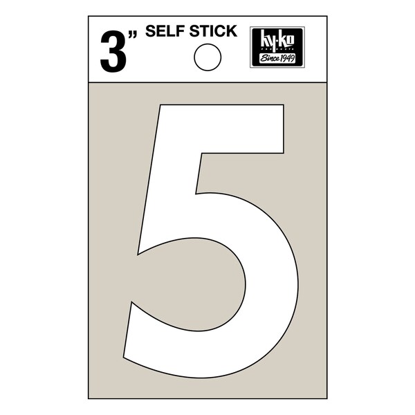 Hy-Ko 3In White Vinyl Number 5, 10PK - A30505
