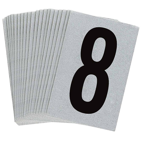 Brady Number Label, 8, Blk On Slvr, 1-1/2inH, PK25 - 5900-8