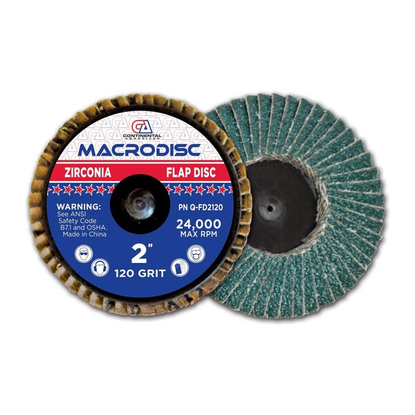 Continental Abrasives 2" Zirconia Quick change style Mini Flap Disc 120 grit - Q-FD2120