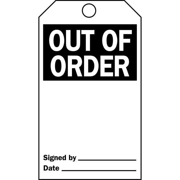Brady Out Of Ord Tag, 5-3/4 x 3 In, Bk/Wht, PK25 - 76215