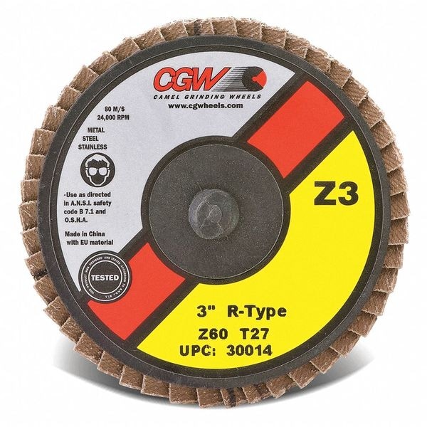 Cgw Abrasives Flap Disc, 2, T27, C/Z, Reg Roll On 80G - 30005