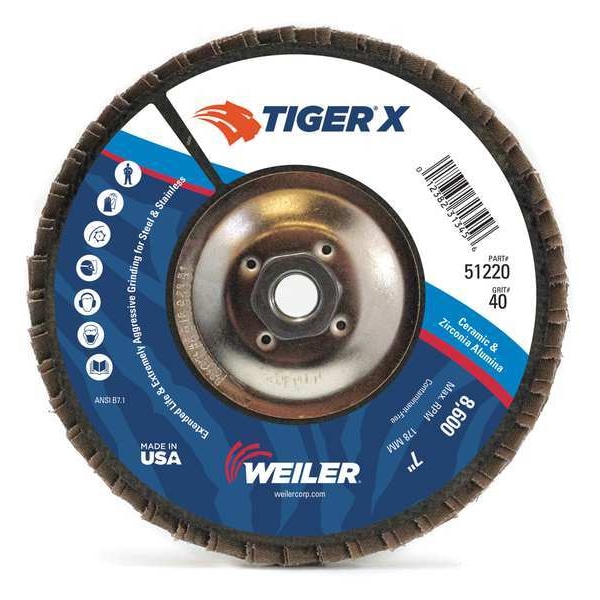 Weiler Flap Disc, 4-1/2 in.x60Grit, 7/8,13000 RPM - 98924