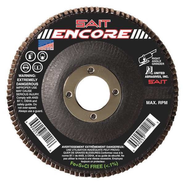 United Abrasives/Sait SAIT 71205 Encore Fiberglass Backed Flap Disc (Type 27) 4-1/2" x 7/8", 36 Grit, 10-Pack - 71205