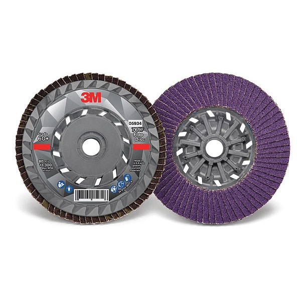3M Flap Disc, 4 1/2 in Dia, 5/8 in Arbor - 7100243877