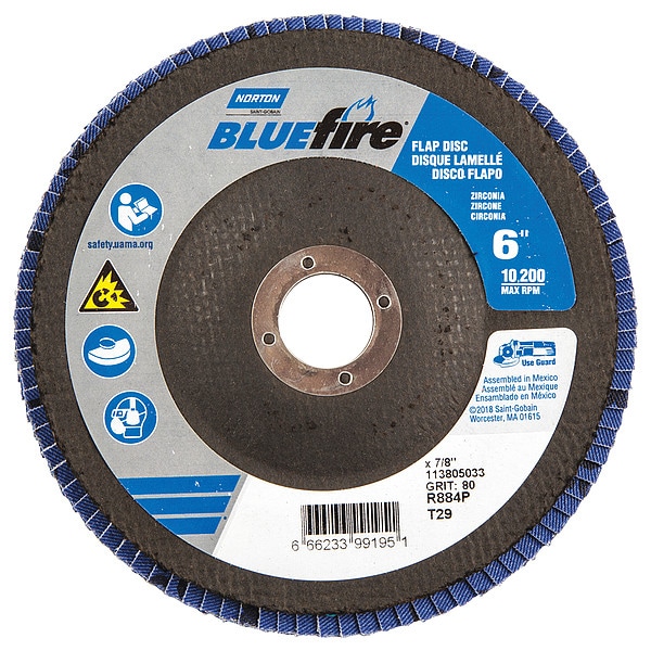 Norton Abrasives Flap Disc, 6 In x 80 Grit, 7/8 - 66623399195