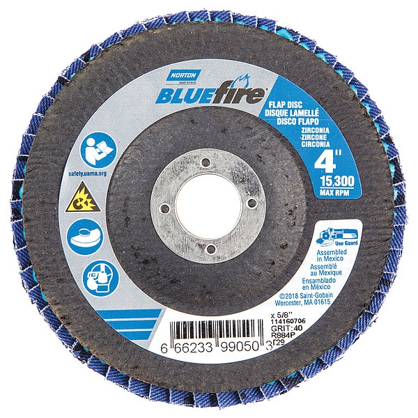 Norton Abrasives Flap Disc, 4 In x 40 Grit, 5/8 - 66623399050