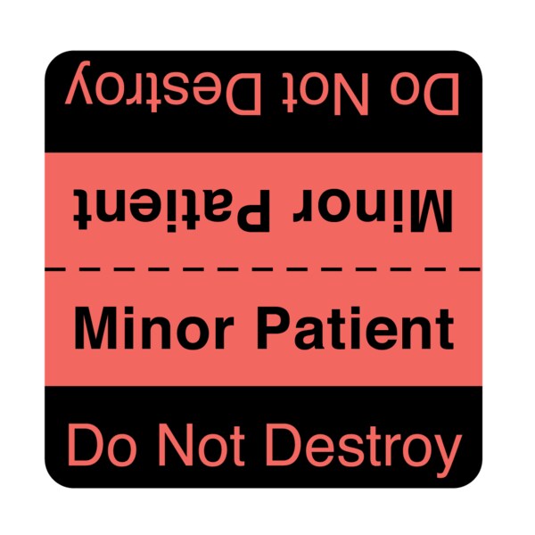 Nevs Do Not Destroy Labels - Minor Patient 1-7/8" x 1-7/8" Flr Red w/Black - X-6626
