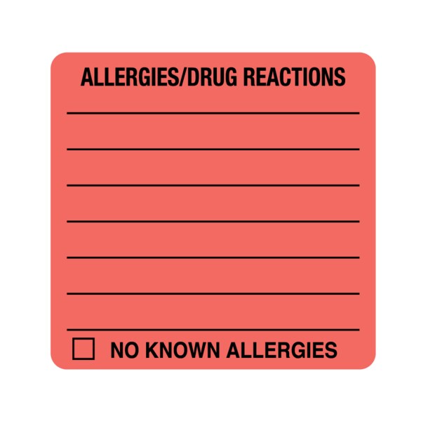 Nevs Allergies/Drug Reactions 2-7/16" x 2-1/2" Flr Red w/Black - N-0146
