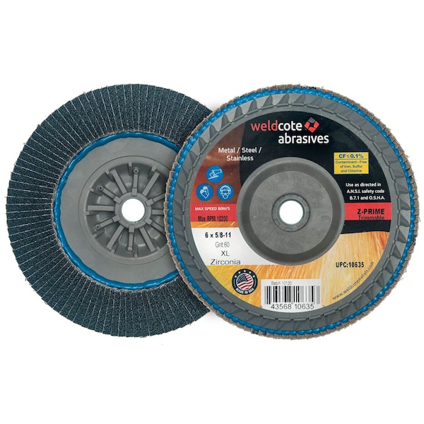 Z-Prime Zirconia Premium Trimmable Flap Discs with Built-in Hub, 4-1/2in x 5/8-11, Grit 36, 10PK - 10629