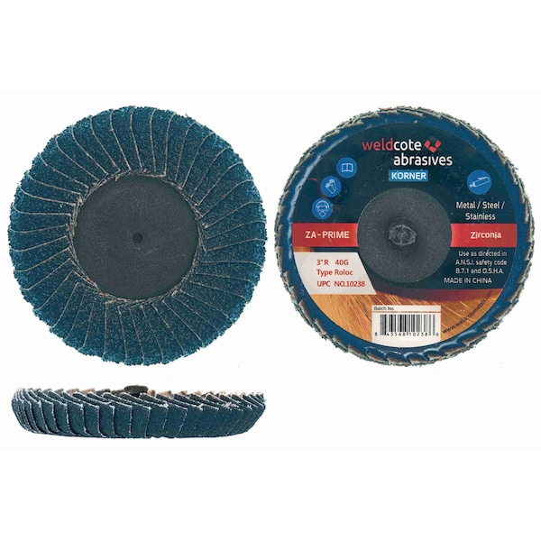 Z-Prime Korner 3 KORNER Z-PRIME Premium Zirconia Flap Discs, Roll On, 10PK - 10239