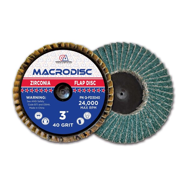 Continental Abrasives 3" Zirconia Quick change style Mini Flap Disc 40 grit - Q-FD3040