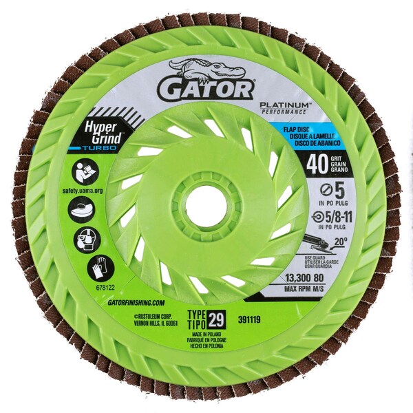 Gator Finishing 5 in. X 5/8-11 in. Sanding Flap Disc, 40 Grit - 391119
