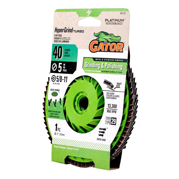 Gator Finishing 5 in. X 5/8-11 in. Sanding Flap Disc, 40 Grit - 391119