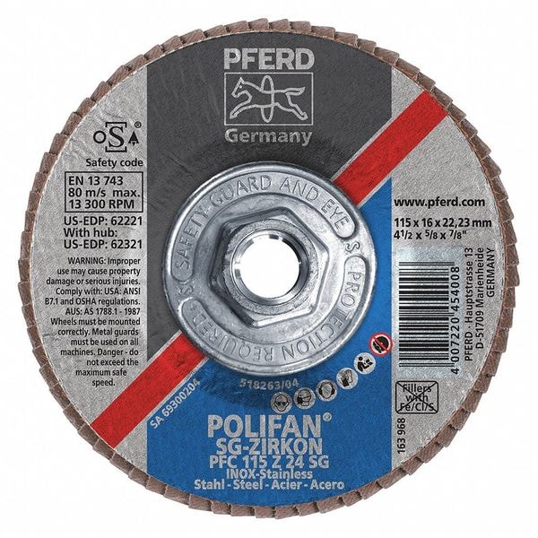 Pferd Flap Disc, 24 Grit, T29, 4-1/2"x5/8-11" - 62321