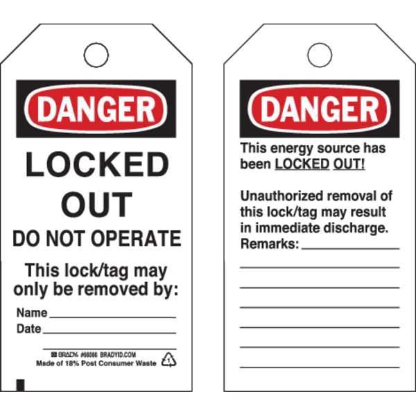Brady Danger Tag, 5-3/4 x 3 In, OSHA, Brs, PK25, 66066 - 66066