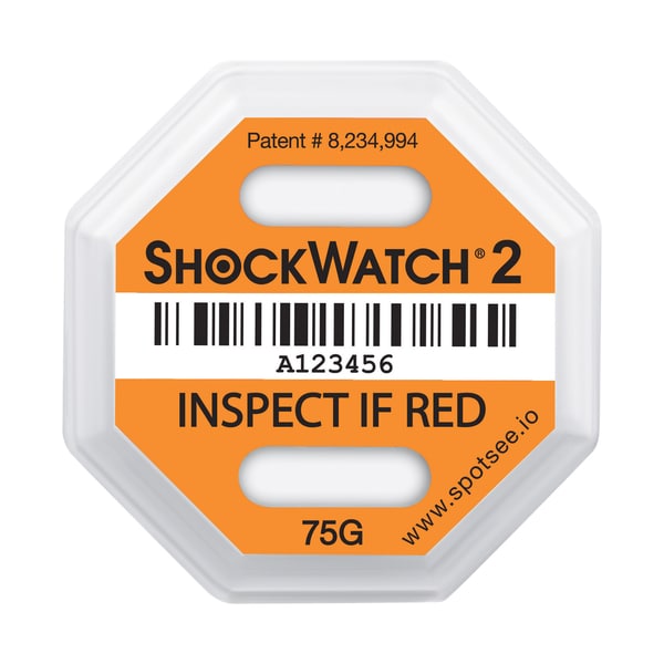 Shockwatch 75G 2 Indicators, 3 3/4" x 3 3/4", Orange, PK 50 - SHWT75