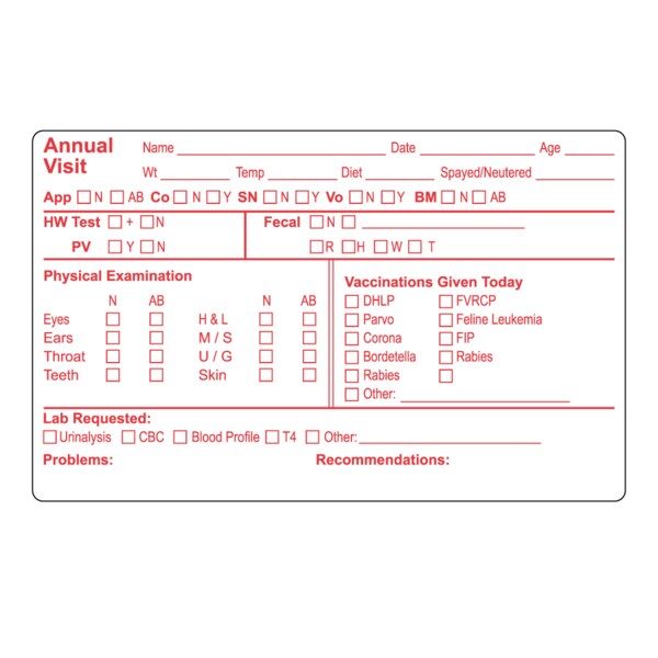 Nevs Veterinary Annual Visit Label 2-1/2" x 4" White w/Red - VW-0091