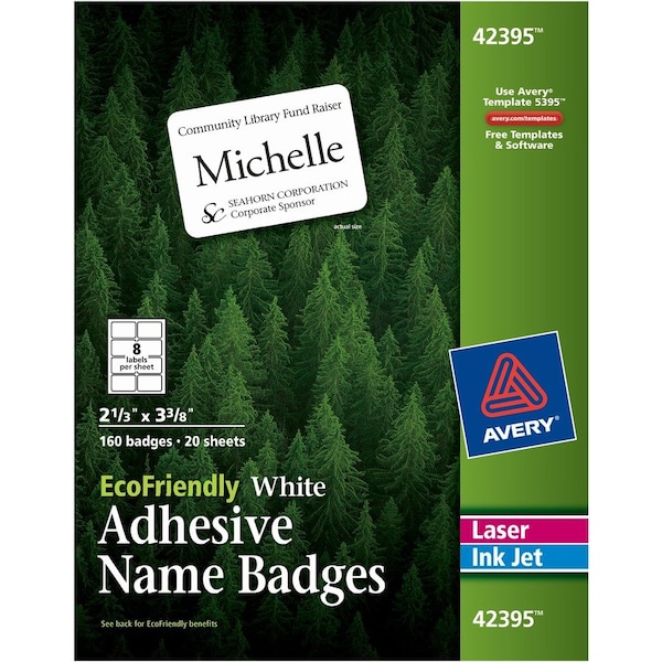 Avery Badge, Name, Eco, 8Up, Wht 160PK - AVE42395