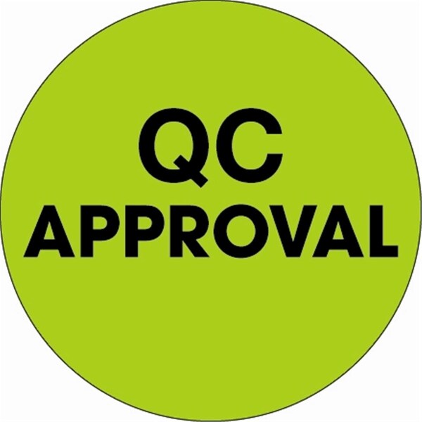 Bondad 2 in. Circle - QC Approval Fluorescent Green Labels - Roll of 500 - BO3344878