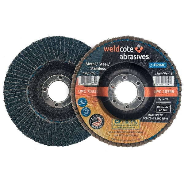 Z-Prime Premium Regular Zirconia Flap Discs - Phenolic Back, Compressed, 4 x 3/8-24, 10PK - 10326