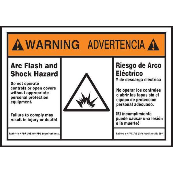Accuform Arc Flash Label, 3-1/2x5 in, Adhesive Dura-Vinyl - SBLSPS370