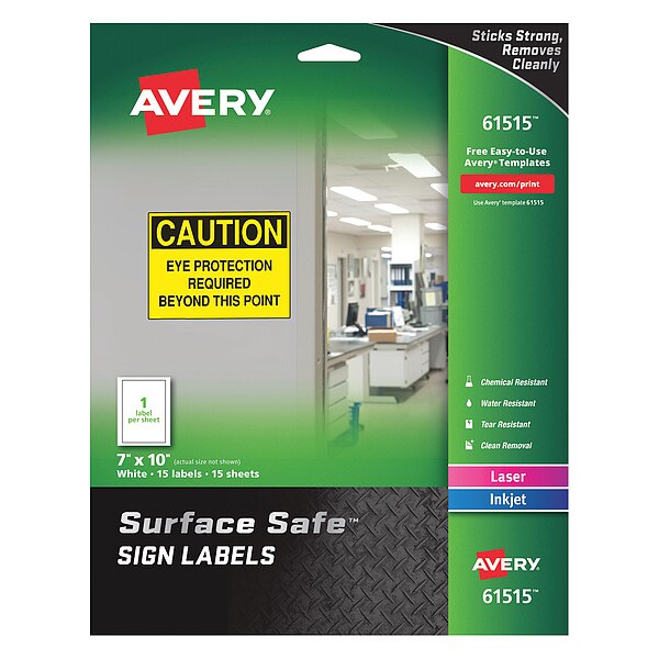 Avery Safety Sign, 9-7/16" W x 3-1/8", PK15 - 7278261515