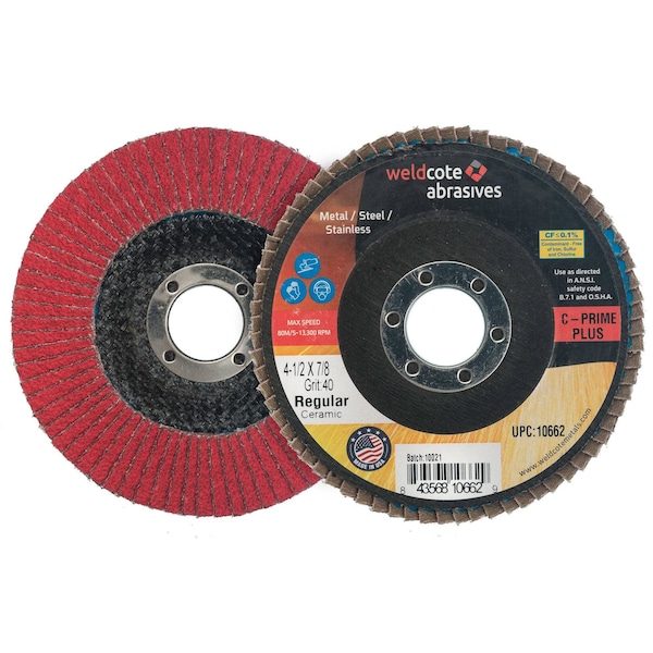 Weldcote C-PRIME PLUS 5 Ceramic Flap Discs - Phenolic Back, Compressed, 5in x 5/8-11, 10PK - 11296