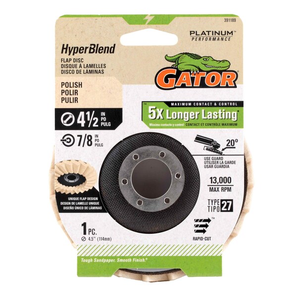 Gator Finishing 4.5 in. X 7/8 in. Sanding Flap Disc, Polish - 391189