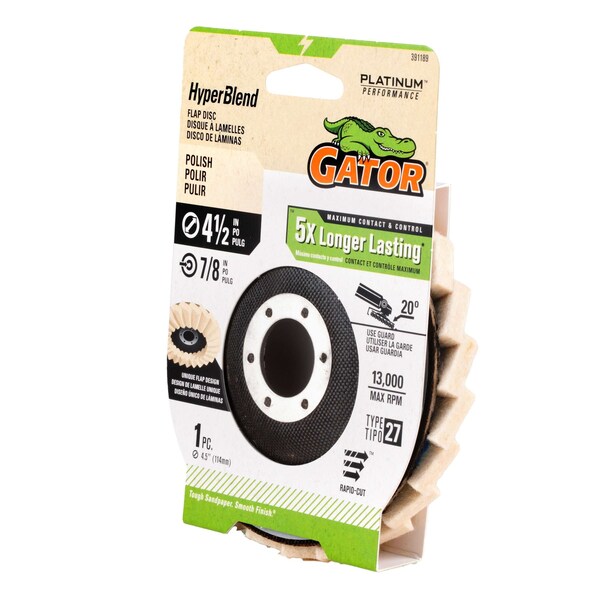 Gator Finishing 4.5 in. X 7/8 in. Sanding Flap Disc, Polish - 391189