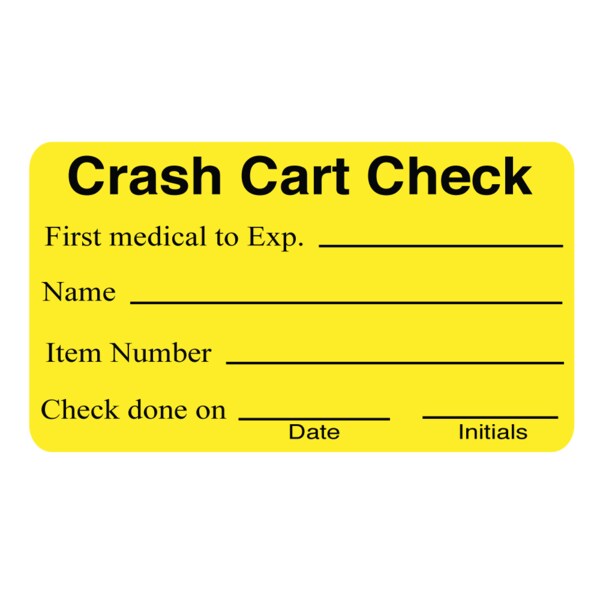 Nevs Label, "Crash Cart Check" 1-3/4" x 2-3/4" Yellow w/Black - CS-12801