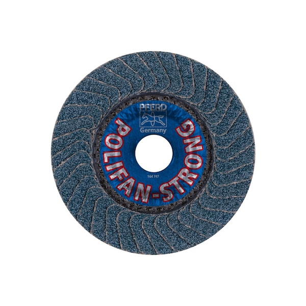 Pferd 5" x 7/8" A.H. POLIFAN Flap Disc - Z SGP STRONG STEEL, Zirconia, 50 Grit, Conical - 62957