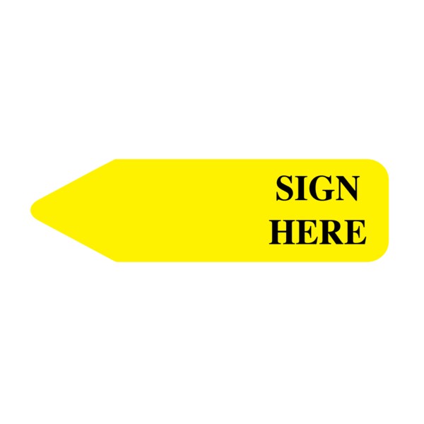 Nevs Labeling Flag - Imprinted - Sign Here - Yellow - Re Fill - 9/16" x 2" - NEV91001
