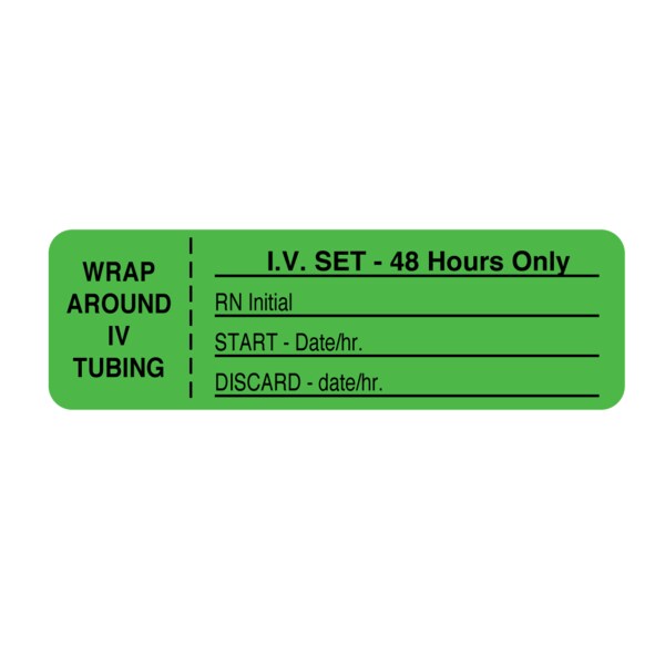 Nevs CMA Hrly IV Tubing Label-Set 48 Hours Only 15/16"x3" Flr Chart w/Blk - NTUBE-4365
