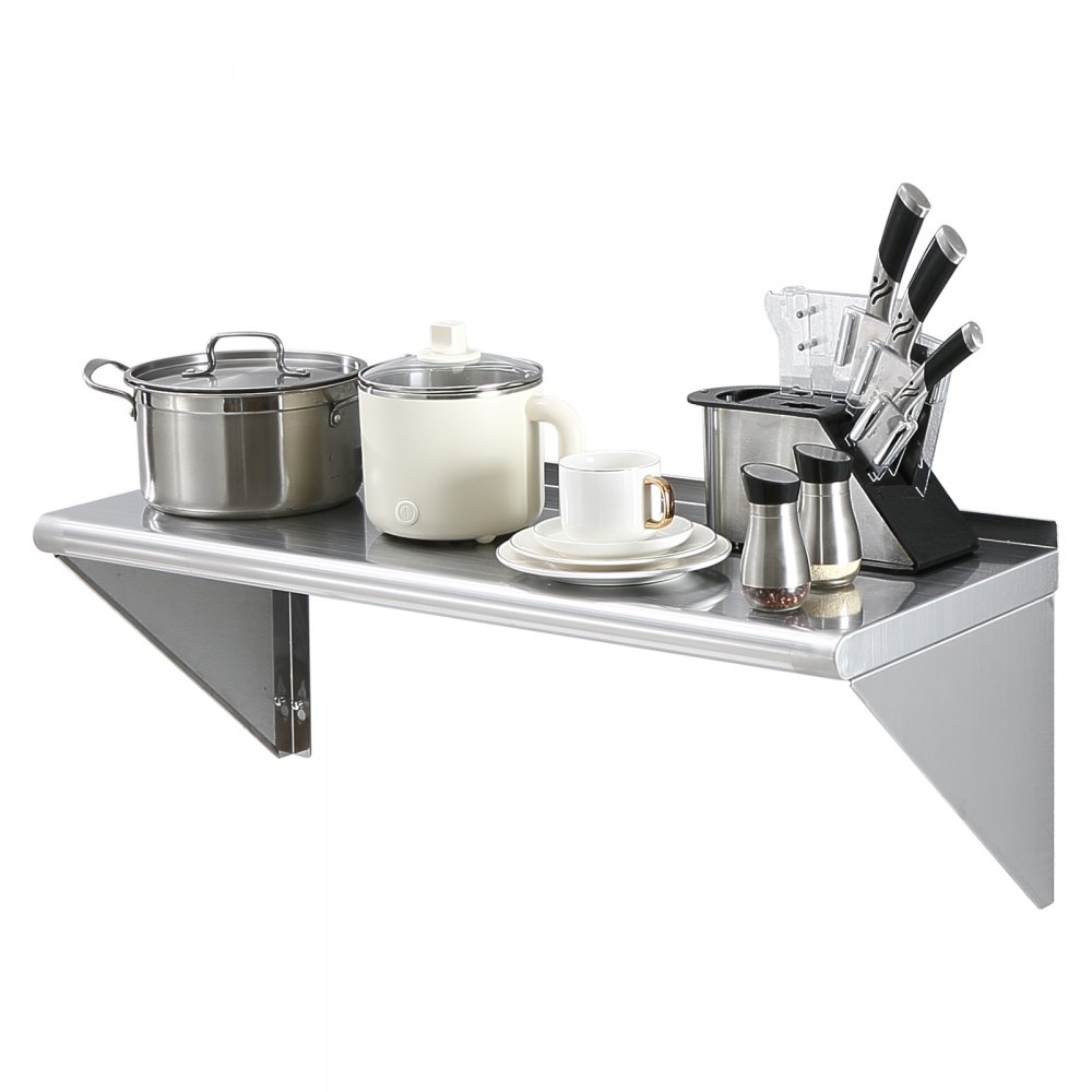 VEVOR 14" x 36" Stainless Steel Shelf, Wall Mounted Floating Shelving with Brackets, 300 lbs Load Capacity Commercial Shelves, Heavy Duty Storage Rack for Restaurant, Kitchen, Bar, Home, and Hotel - BGSCTTJD14361GMD2V0