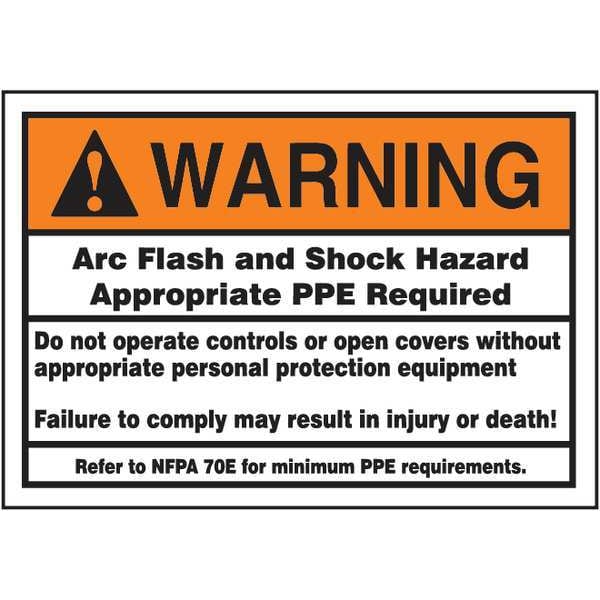 Accuform Warning Label, Arc Flash, 3-1/2x5 in, Adhesive Dura-Vinyl - LELC380