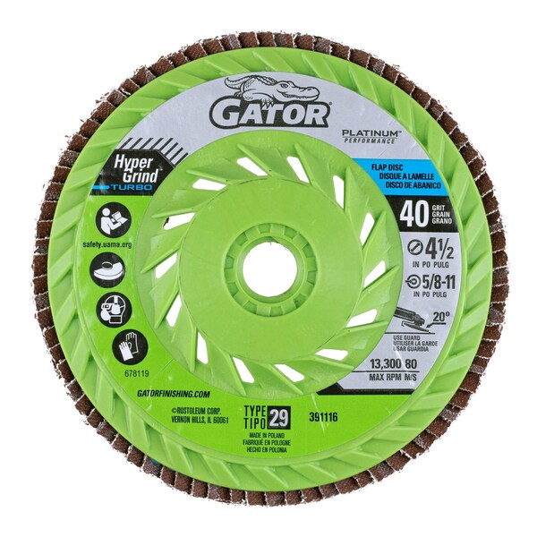 Gator Finishing 4.5 in. X 5/8-11 in. Sanding Flap Disc, 40 Grit - 391116