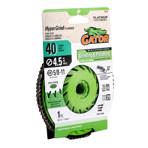 Gator Finishing 4.5 in. X 5/8-11 in. Sanding Flap Disc, 40 Grit - 391116