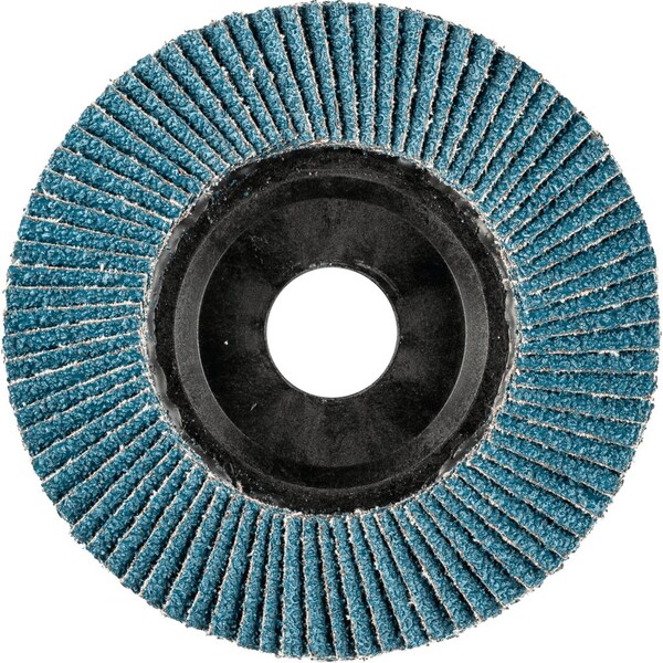 Pferd 4-1/2'' x 7/8'' A.H. POLIFAN Flap Disc - Z PSF TRIM STEELOX, Zirconia, 80 Grit, Flat - 68100