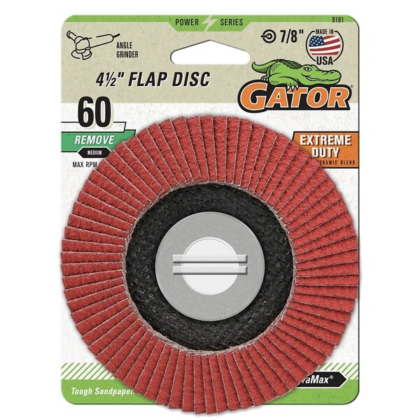 Gator Abrasive Flap Disc, 60 Grit, Medium, Zirconium Oxide Abrasive, Fiberglass Backing, 7/8 in - 9181GA
