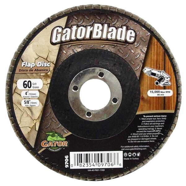Gatorblade Flap Disc, 4 in Dia, 58 in Arbor, 60 Grit, Zirconium Oxide Abrasive - 9706
